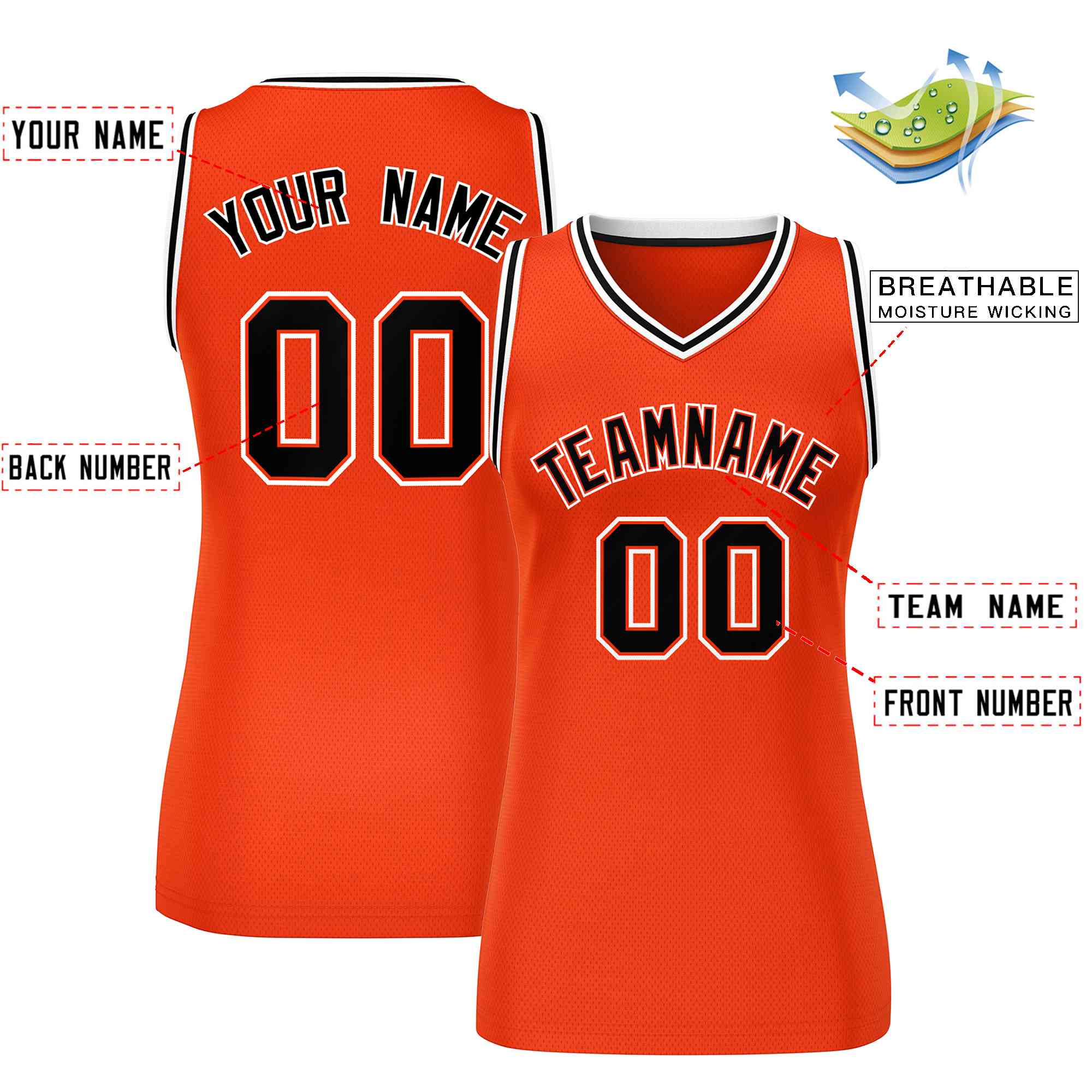 Custom Orange Black-White Classic Tops Mesh Basketball Jersey for Women - Image 2