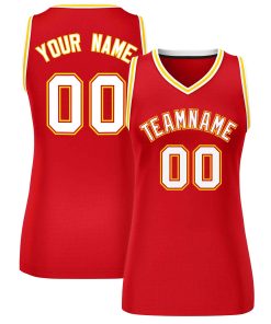 Custom Red White-Gold Classic Tops Mesh Basketball Jersey for Women