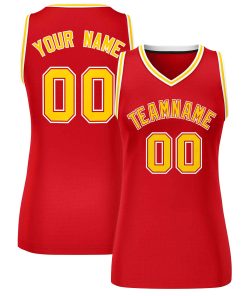 Custom Red Gold-White Classic Tops Mesh Basketball Jersey for Women