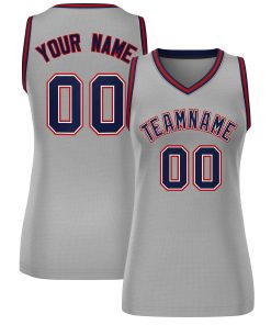 Custom Gray Navy-Red Classic Tops Mesh Basketball Jersey for Women