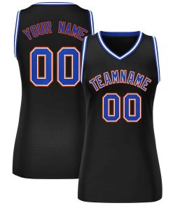 Custom Black Royal-Orange Classic Tops Mesh Basketball Jersey for Women