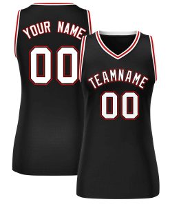 Custom Black White-Red Classic Tops Mesh Basketball Jersey for Women
