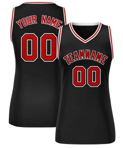 Custom Black Red-White Classic Tops Mesh Basketball Jersey for Women