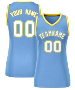 Custom Light Blue White-Gold Classic Tops Mesh Basketball Jersey for Women