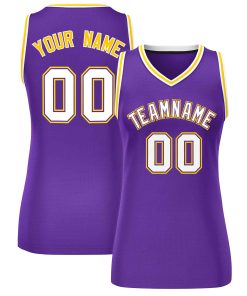 Custom Purple White-Gold Classic Tops Mesh Basketball Jersey for Women