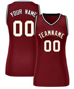 Custom Maroon White-Black Classic Tops Mesh Basketball Jersey for Women