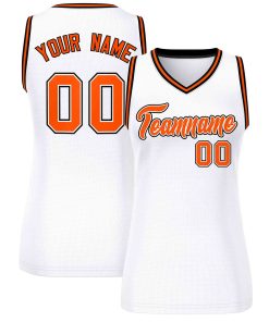 Custom White Orange-Black Classic Tops Mesh Basketball Jersey for Women