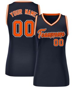 Custom Navy Blue Orange-White Classic Tops Mesh Basketball Jersey for Women