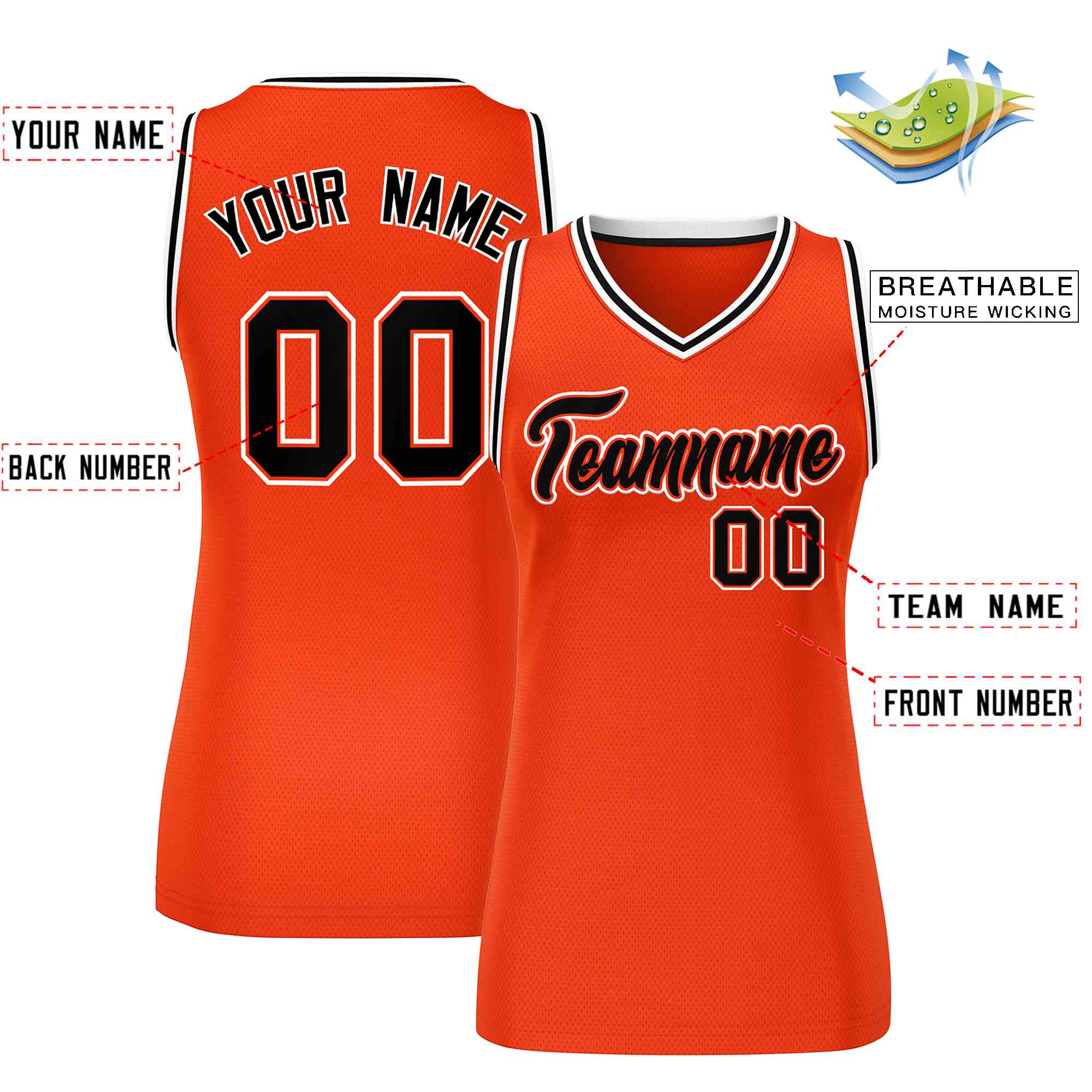 Custom Orange Black-White Classic Tops Mesh Basketball Jersey for Women - Image 2