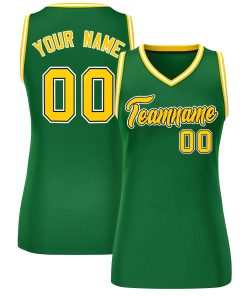 Custom Green Gold-White Classic Tops Mesh Basketball Jersey for Women