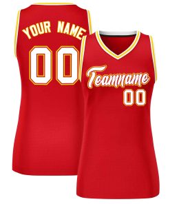 Custom Red White-Gold Classic Tops Mesh Basketball Jersey for Women