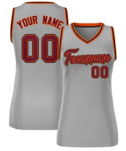 Custom Gray Maroon-Black Classic Tops Mesh Basketball Jersey for Women