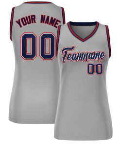 Custom Gray Navy-Red Classic Tops Mesh Basketball Jersey for Women