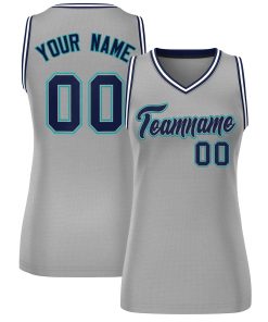 Custom Gray Navy-Aqua Classic Tops Mesh Basketball Jersey for Women