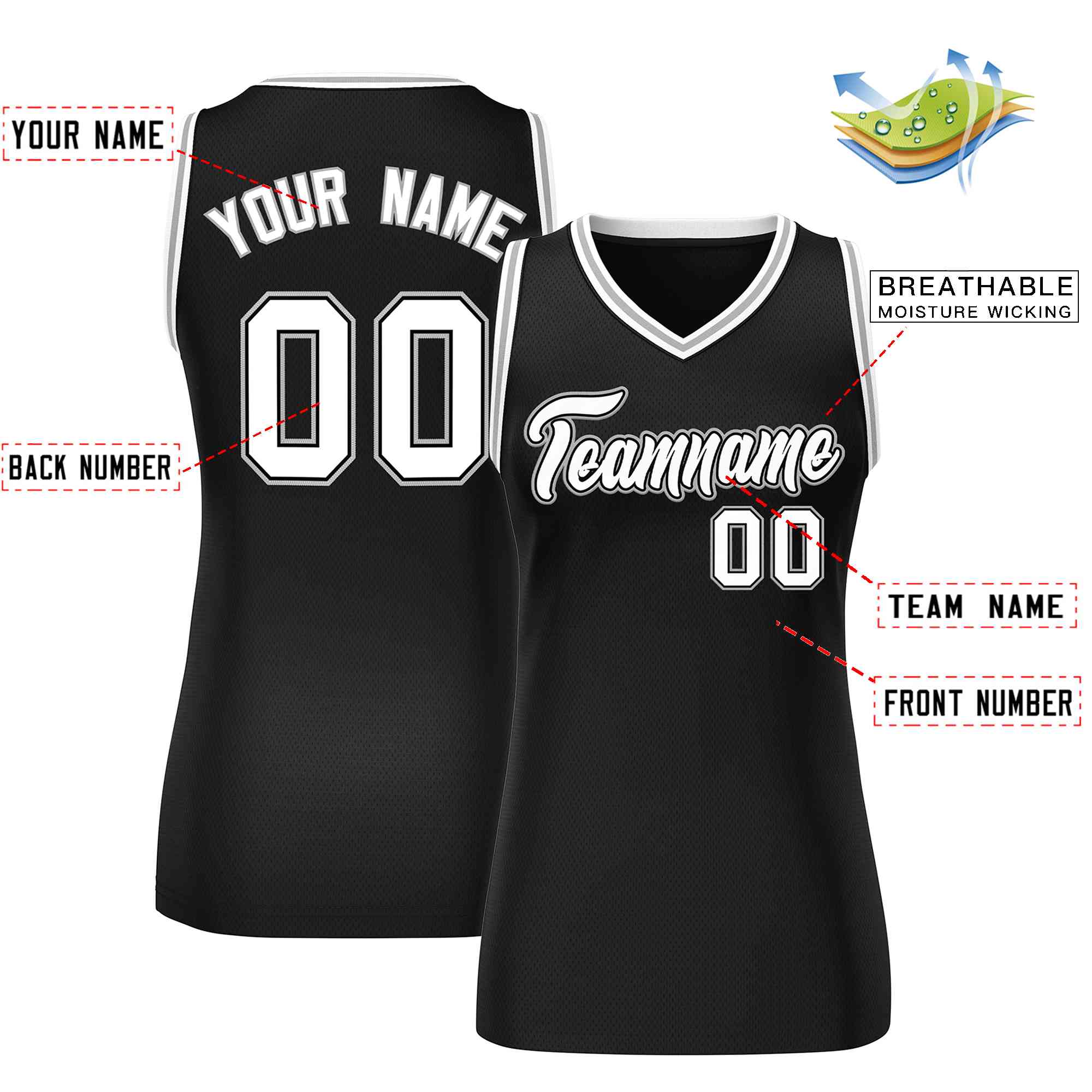 Custom Black White-Gray Classic Tops Mesh Basketball Jersey for Women - Image 2