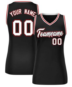 Custom Black White-Red Classic Tops Mesh Basketball Jersey for Women