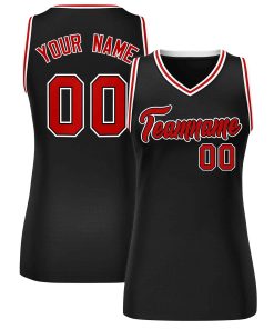 Custom Black Red-White Classic Tops Mesh Basketball Jersey for Women