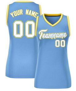 Custom Light Blue White-Gold Classic Tops Mesh Basketball Jersey for Women