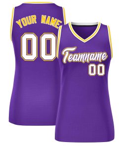 Custom Purple White-Gold Classic Tops Mesh Basketball Jersey for Women