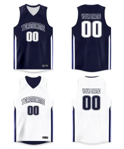 Custom Navy White Double Side Tops Men/Boy Basketball Jersey