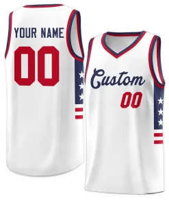Custom White Navy-Red Personalized Star Pattern Tops Fashion Sportwear Basketball Jersey