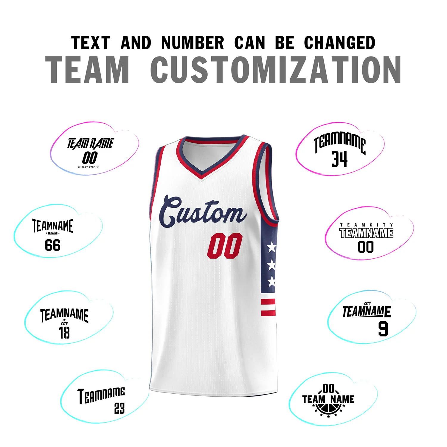 Custom White Navy-Red Personalized Star Pattern Tops Fashion Sportwear Basketball Jersey - Image 3