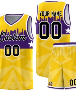 Custom Gold Personalized City Silhouette Pattern Sports Uniform Basketball Jersey