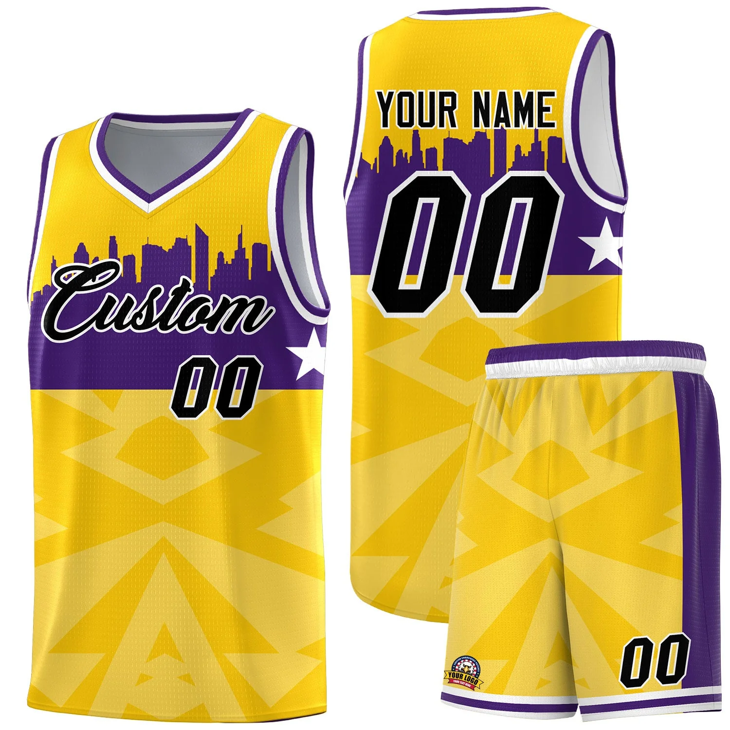 Custom Gold Personalized City Silhouette Pattern Sports Uniform Basketball Jersey - Image 2