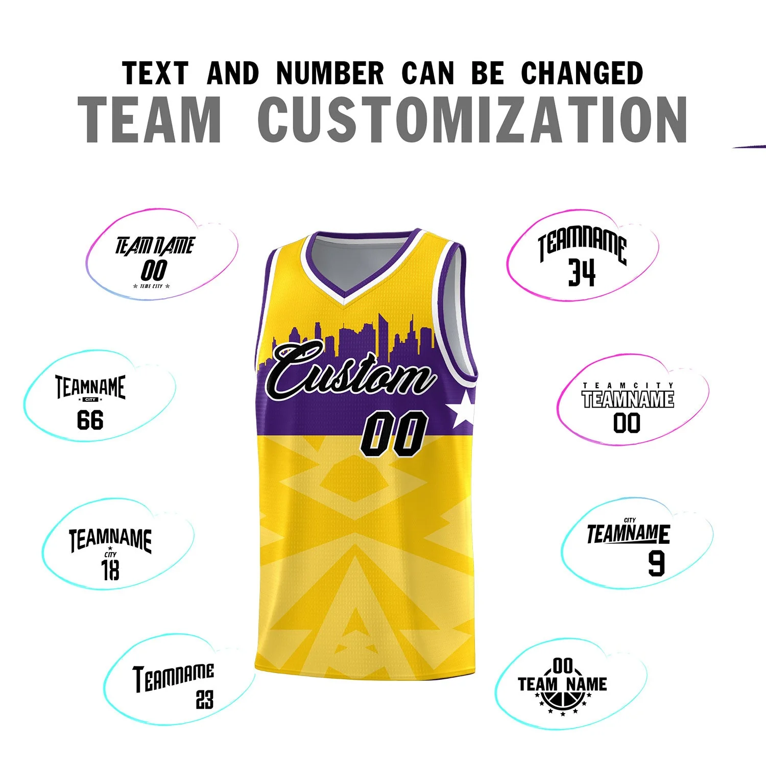 Custom Gold Personalized City Silhouette Pattern Sports Uniform Basketball Jersey - Image 5