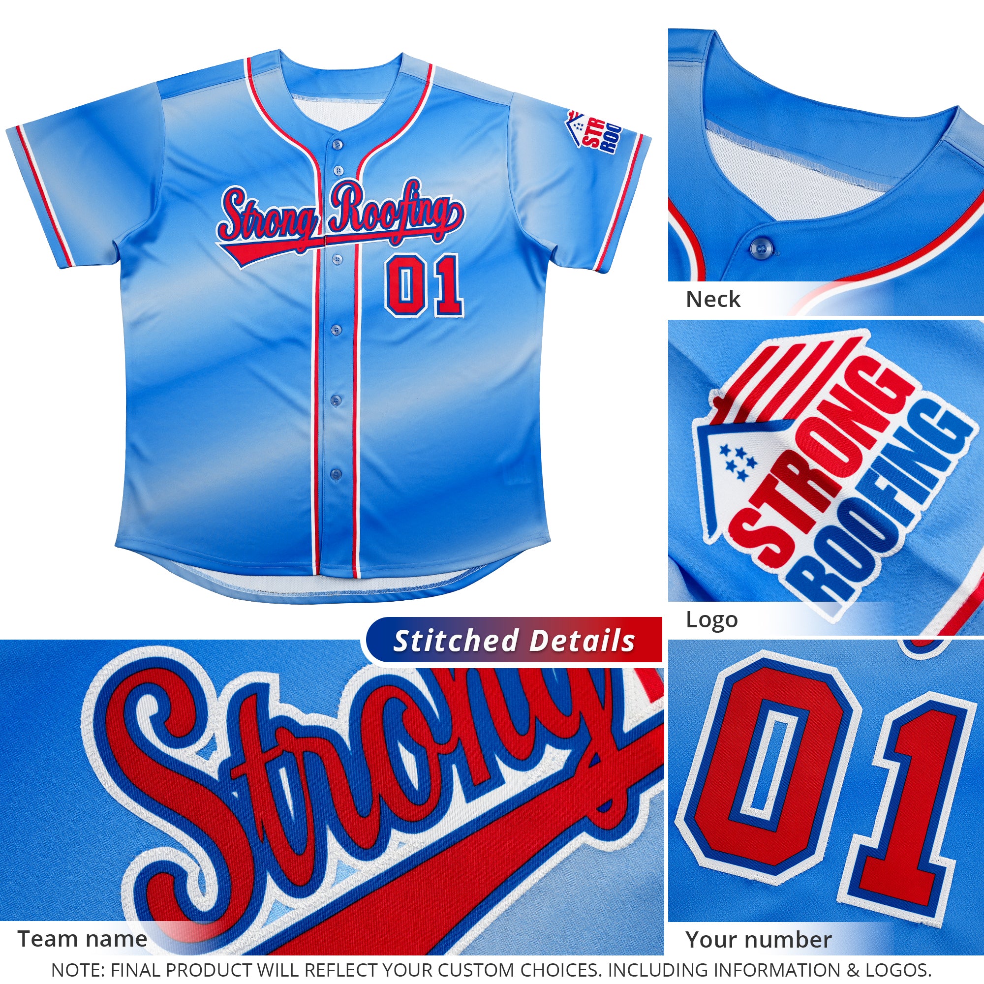 Custom Royal Red-White Gradient Fashion Authentic Baseball Jersey - Image 5
