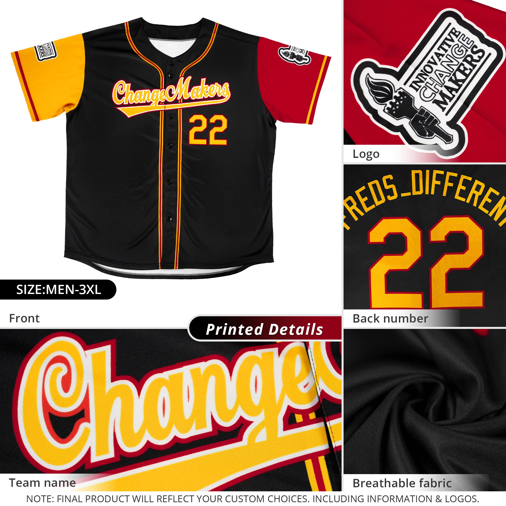 Custom Black Yellow-Red Raglan Sleeves Authentic Baseball Jersey - Image 4