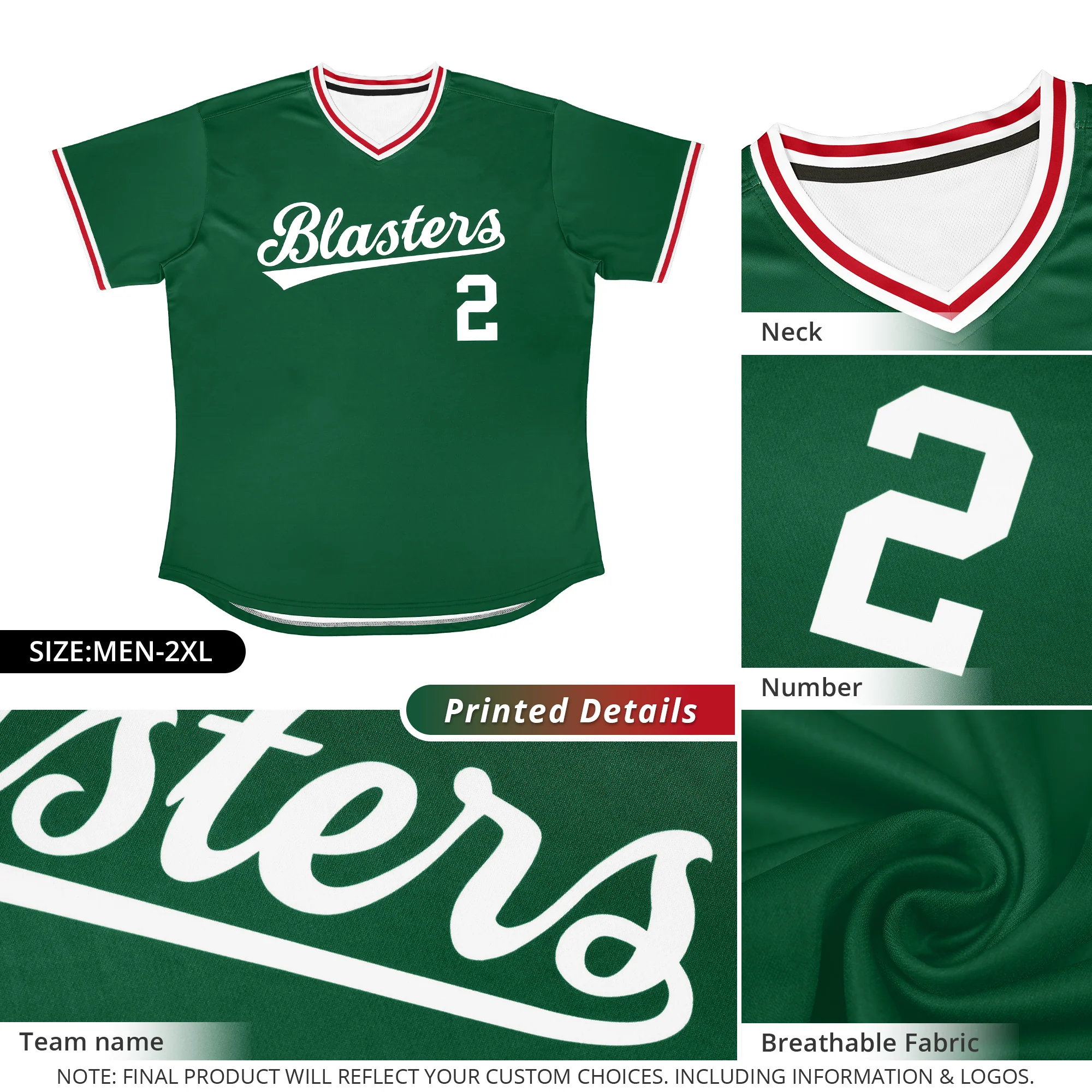 Custom Green Classic Style Outdoor Authentic Pullover Baseball Jersey - Image 4