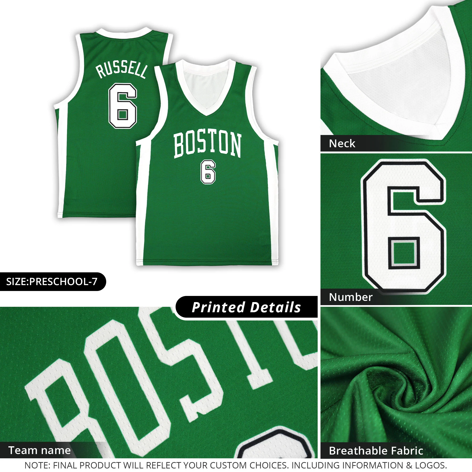 Custom Green White Classic Tops Mesh Sport Basketball Jersey - Image 5