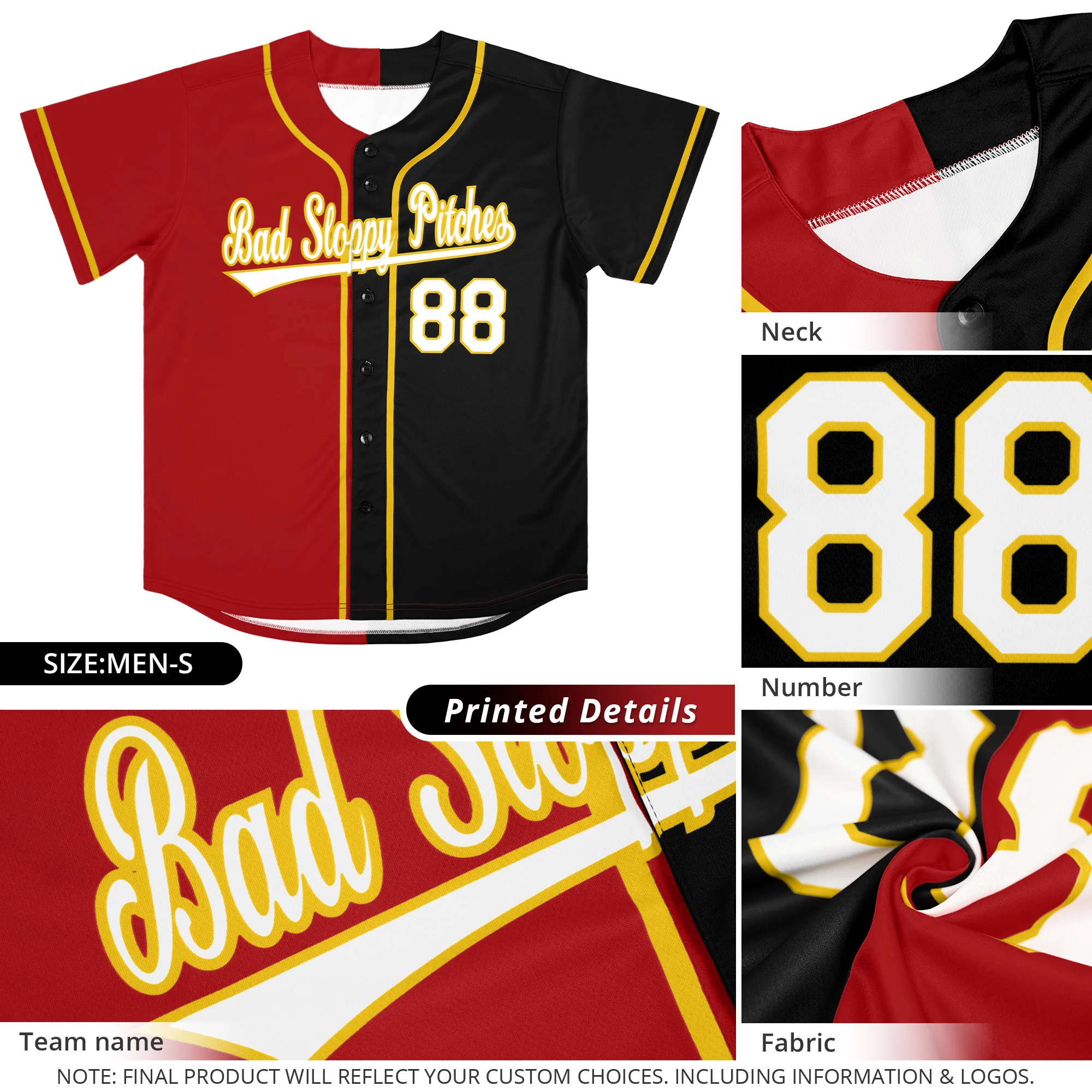 Custom Black Red-Yellow Split Fashion Authentic Baseball Jersey - Image 4