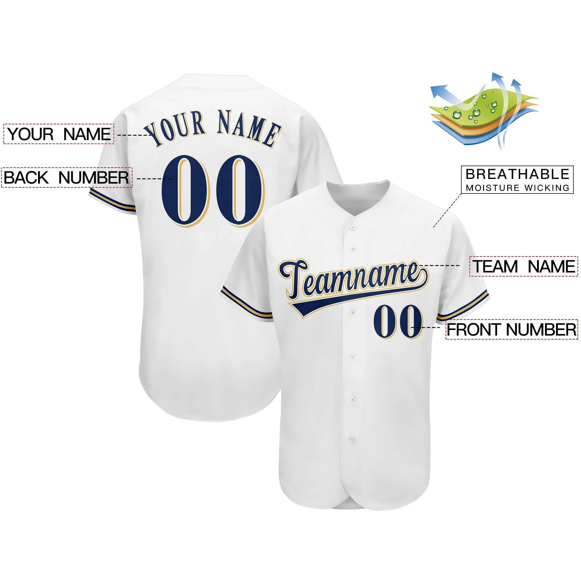 Custom White Team Classic Style Authentic Baseball Jersey