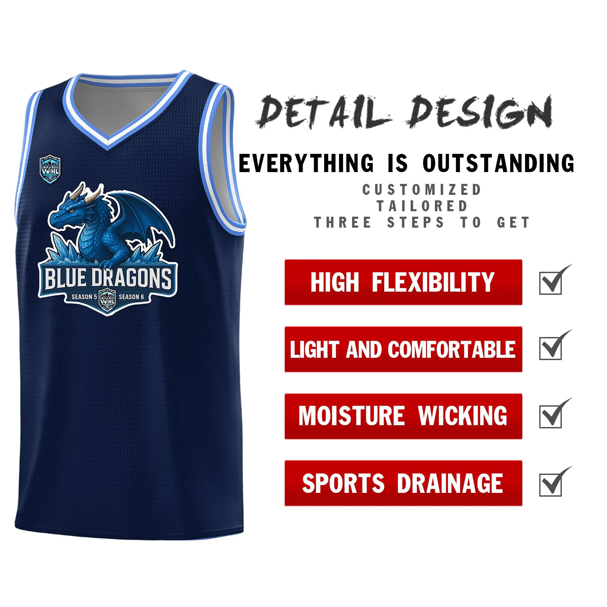 VVHL Navy S7-blue-dragons-1 Tops Basketball Jersey - Image 2