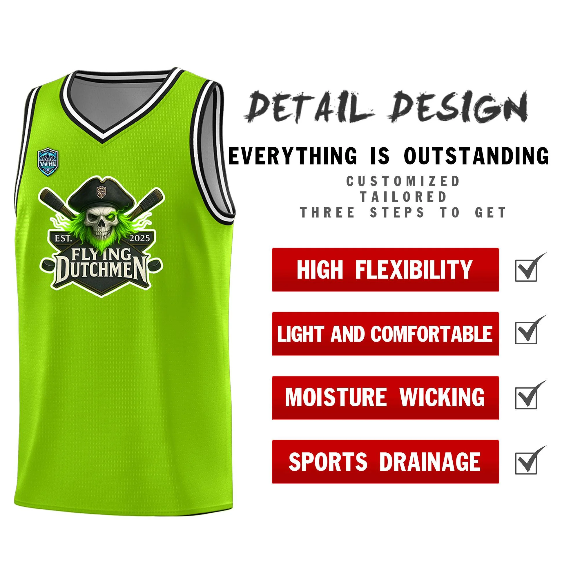 VVHL Neon Green S7-Flying-Dutchmen Tops Basketball Jersey - Image 2