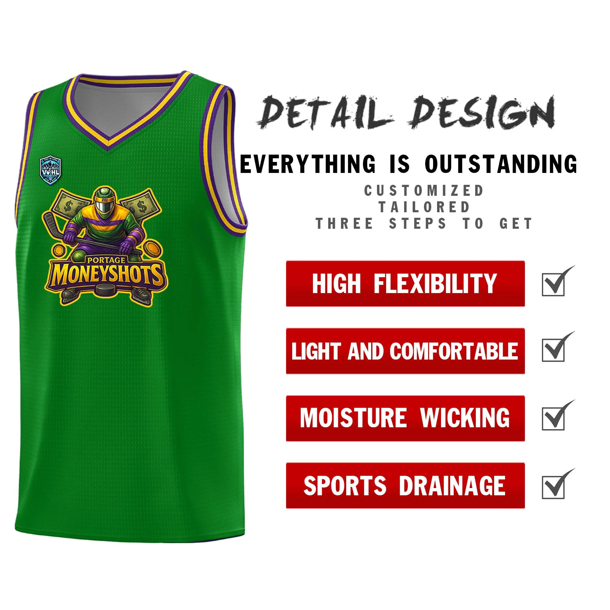 VVHL Kelly Green S7-Portage-Moneyshots-2 Tops Basketball Jersey - Image 2