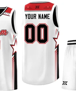 Custom White Red Star Graffiti Pattern Sports Uniform Basketball Jersey