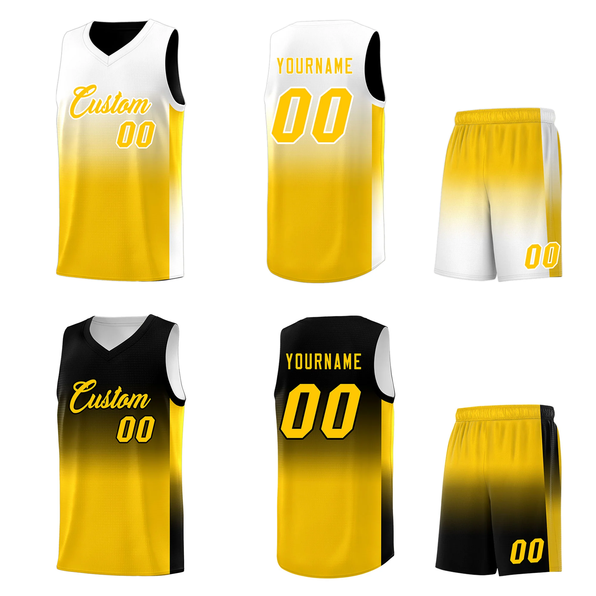 Fans-Made | Custom Black/White Yellow Gradient Fashion Double Side Sports Uniform Basketball Jersey – Available for Reorder - Image 2