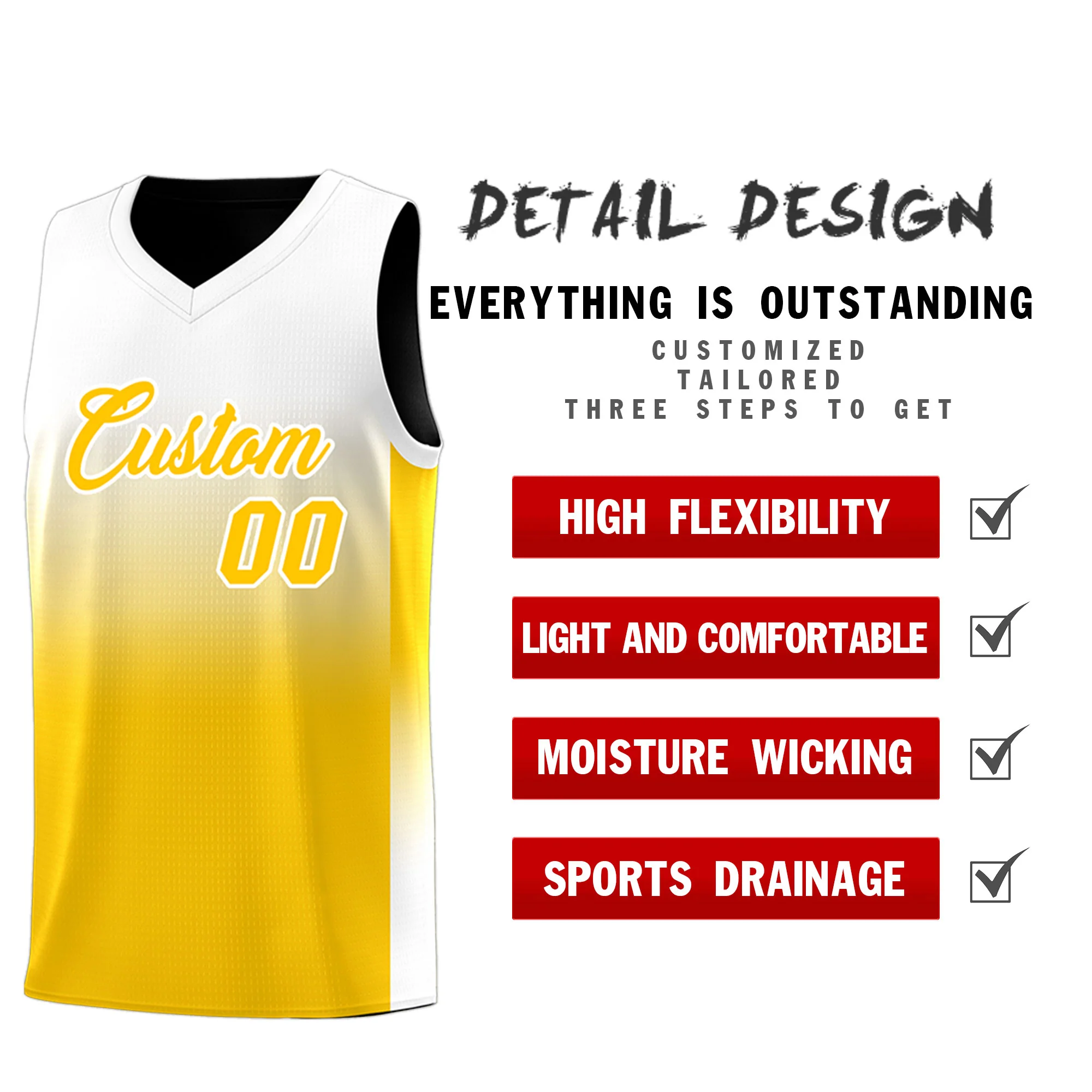 Fans-Made | Custom Black/White Yellow Gradient Fashion Double Side Sports Uniform Basketball Jersey – Available for Reorder - Image 3