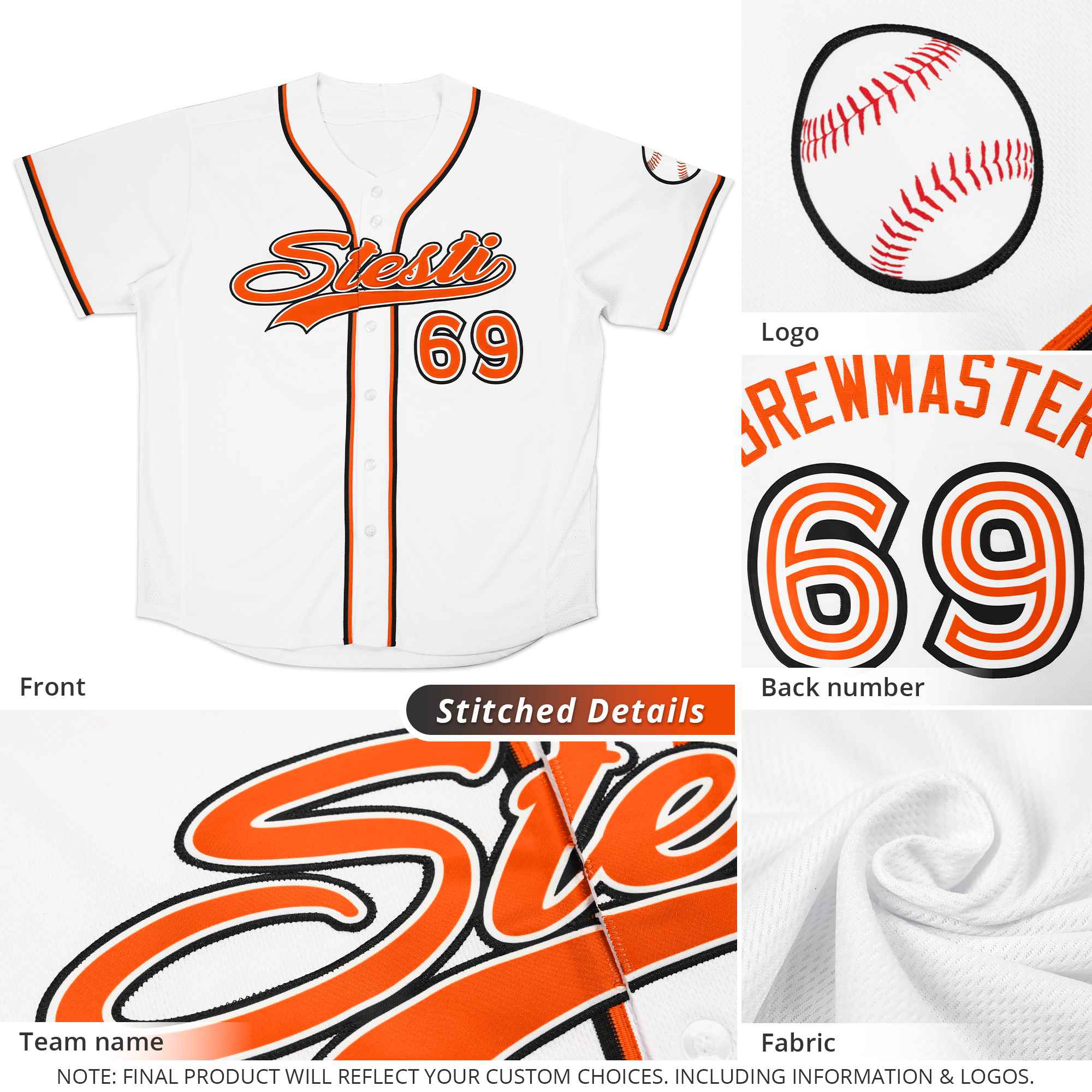 Custom Navy Orange-White Classic Style Authentic Baseball Jersey - Image 4