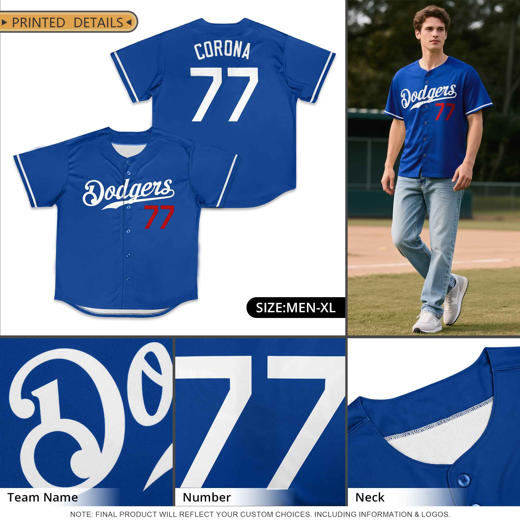 Custom Powder Blue Red-Navy Classic Style Authentic Baseball Jersey - Image 5