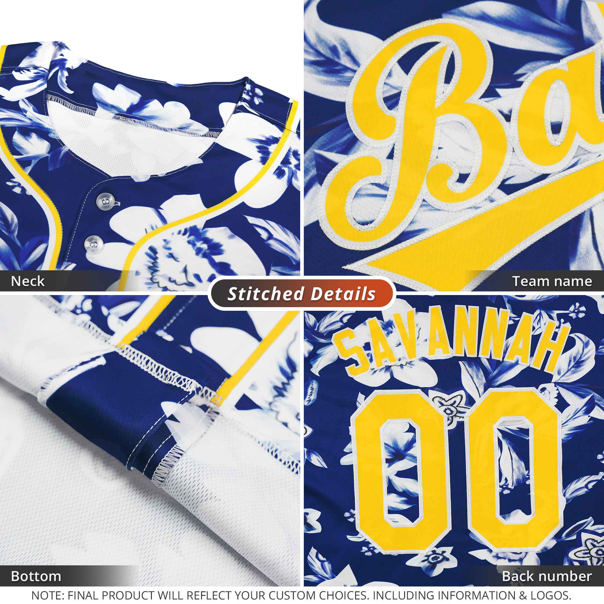 Custom Red Yellow-Red Graffiti Pattern Authentic Flower Baseball Jersey - Image 4