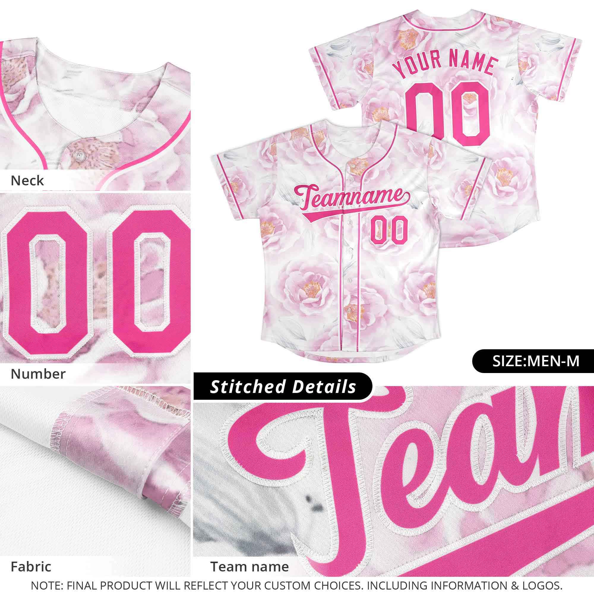 Custom Pink Pink-White Graffiti Pattern Authentic Flower Baseball Jersey - Image 4