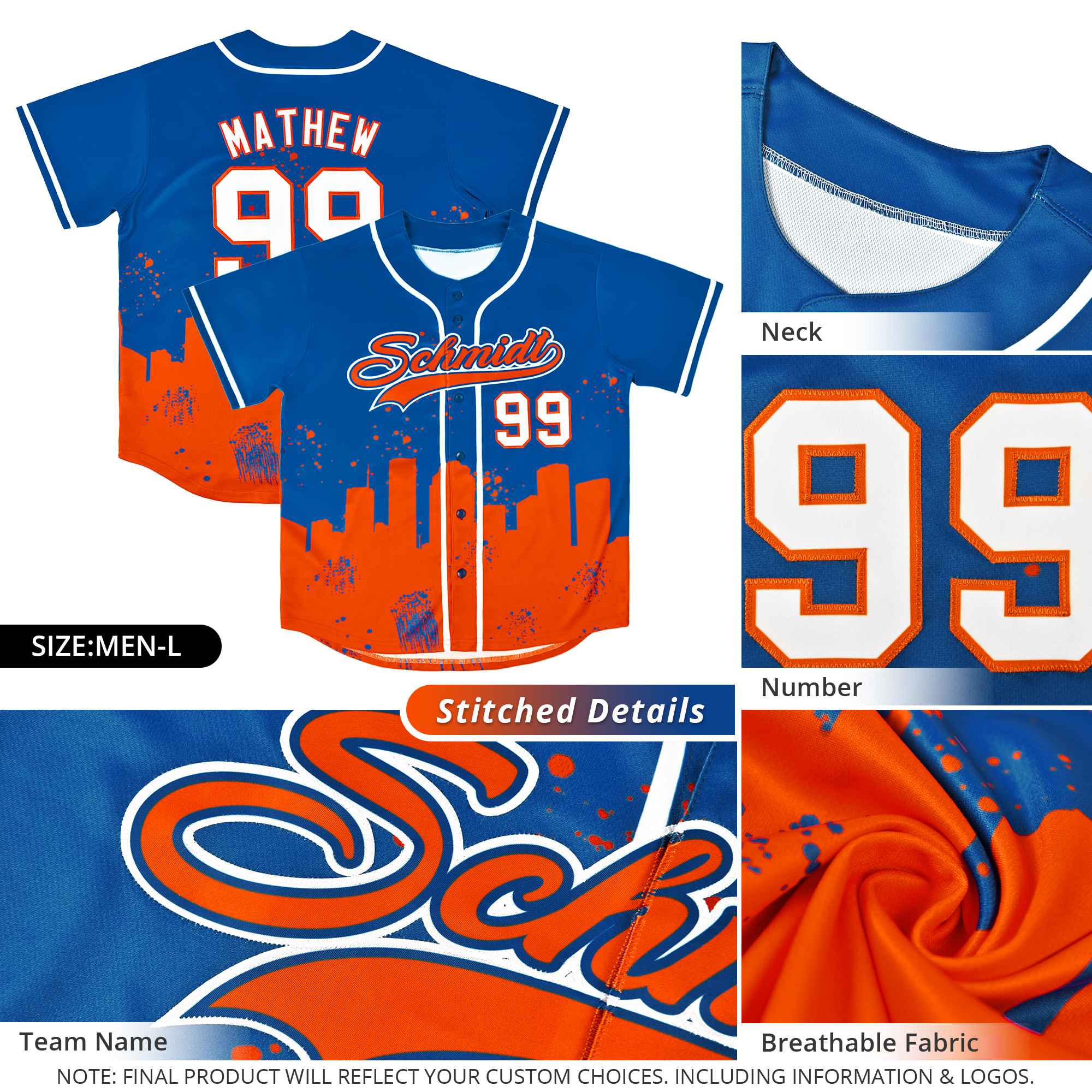 Custom Royal Gray Personalized Kansas City Nightscape Authentic Baseball Jersey - Image 4