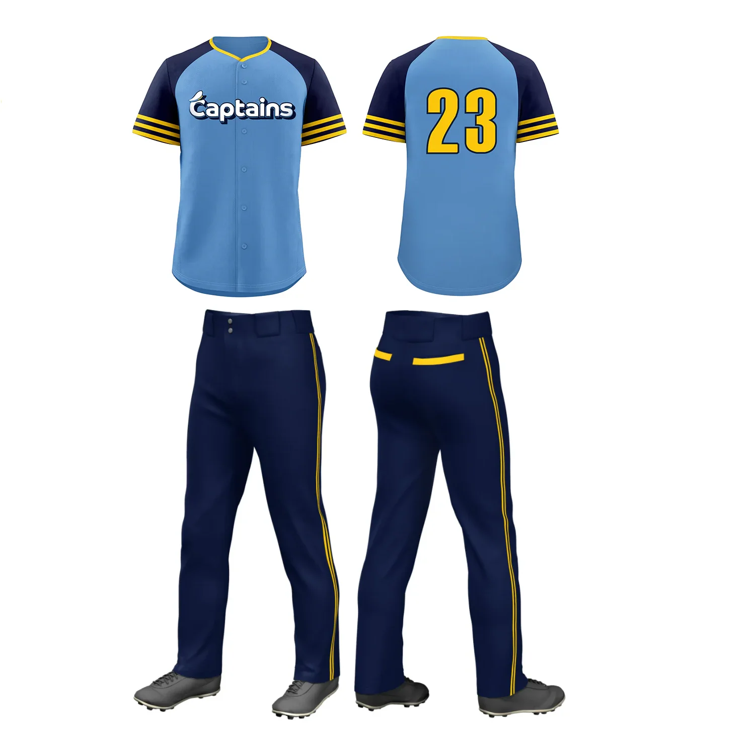 Fans-Made | Custom Light Blue Navy Classic Style Baseball Uniform Jersey/Pants Package For Team - Image 2