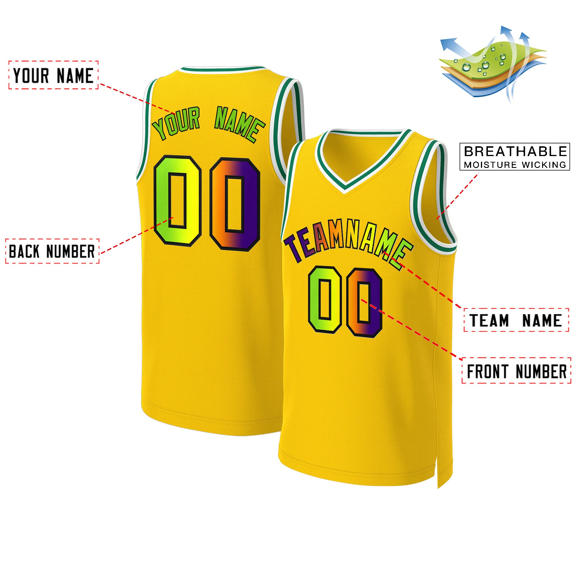 Custom Yellow Purple-Black Classic Gradient Fashion Tops Basketball Jersey - Image 2