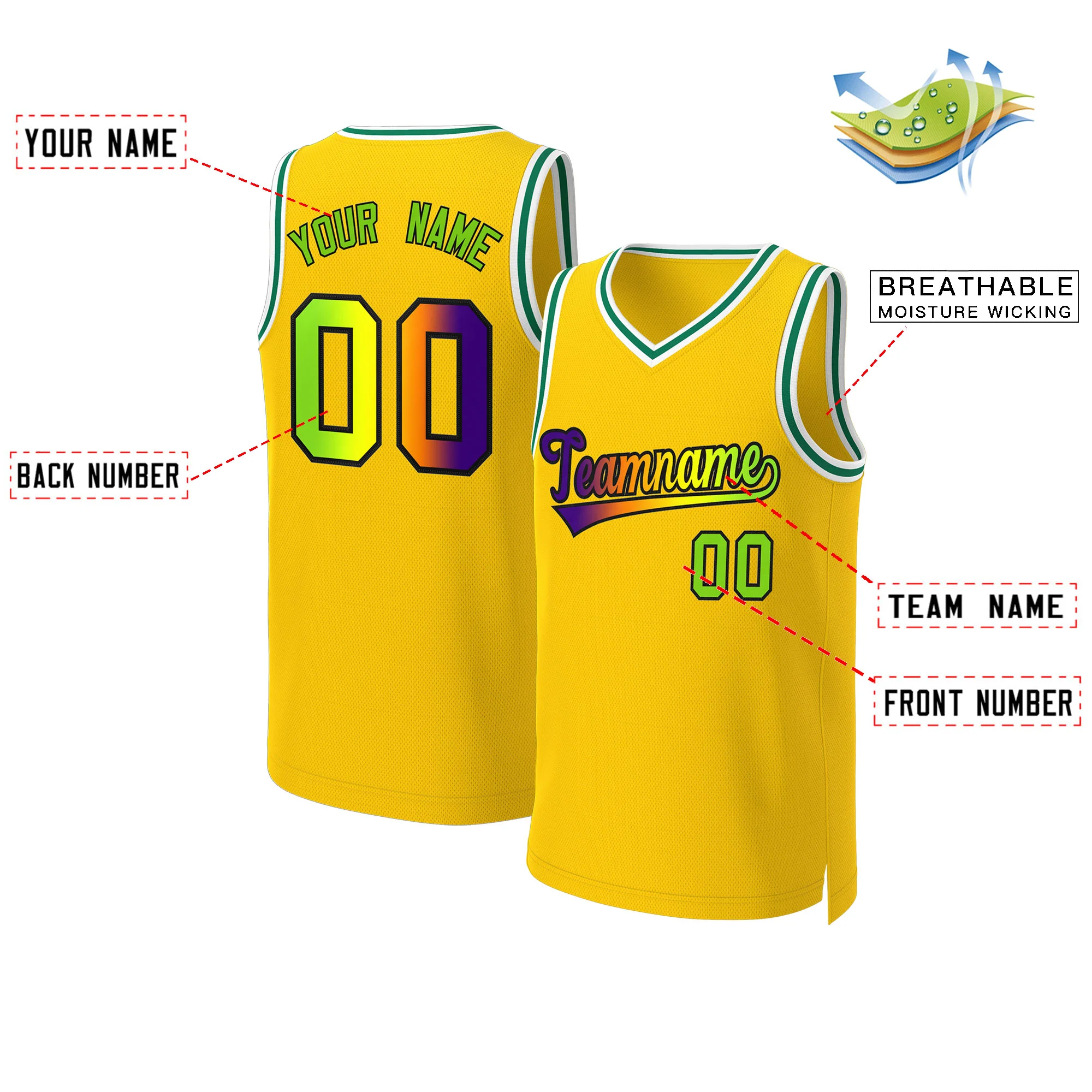 Custom Yellow Purple-Black Classic Gradient Fashion Tops Basketball Jersey - Image 2