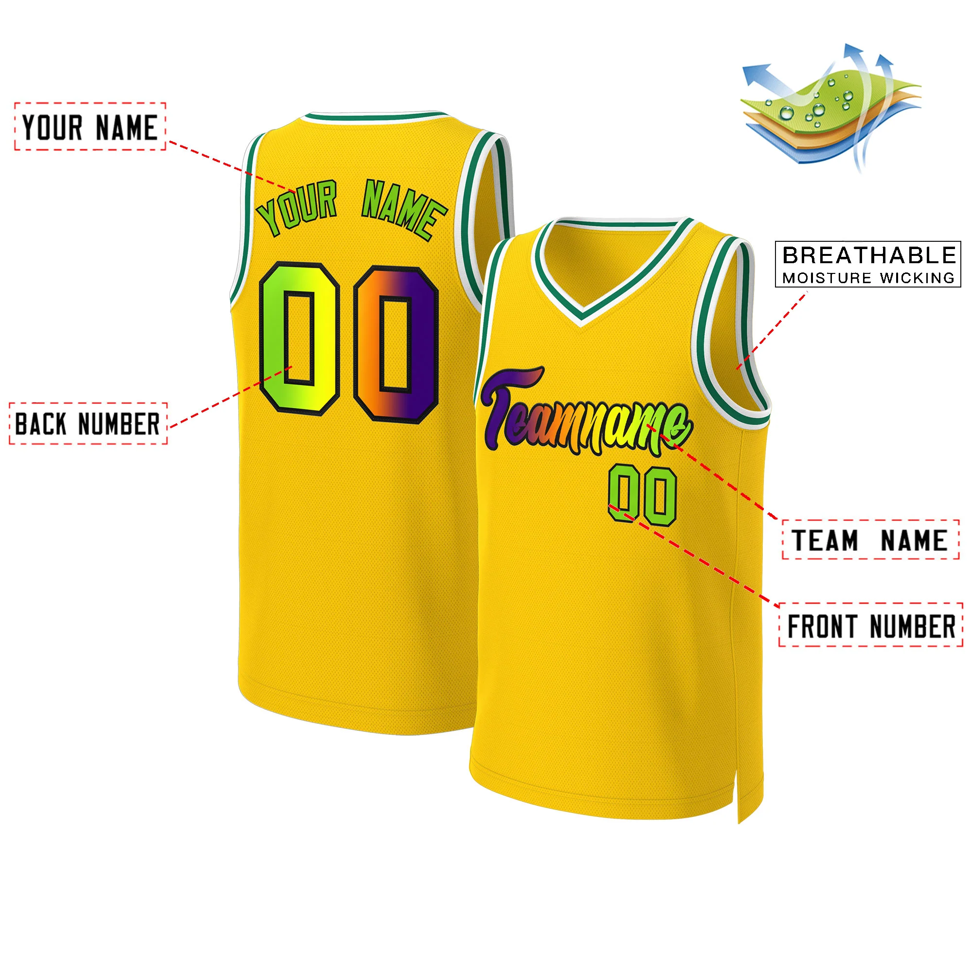Custom Yellow Purple-Black Classic Gradient Fashion Tops Basketball Jersey - Image 2